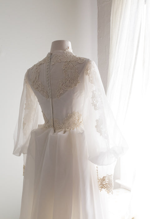 Ethereal 1970's Regency Inspired Wedding Gown With Bishop Sleeves / Small