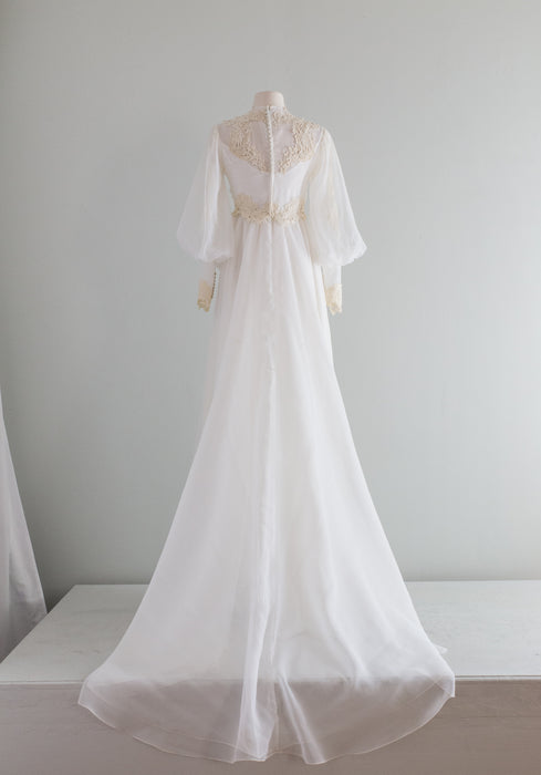 Ethereal 1970's Regency Inspired Wedding Gown With Bishop Sleeves / Small