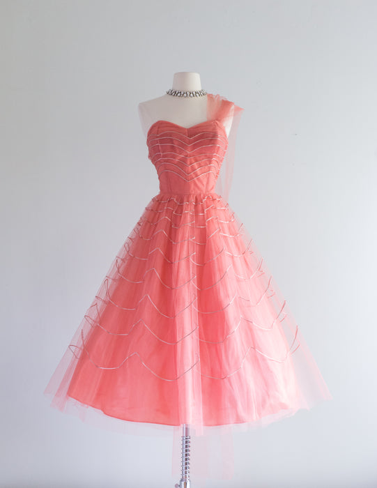 Stunning 1950's Coral Splendor Prom Dress / Waist 26
