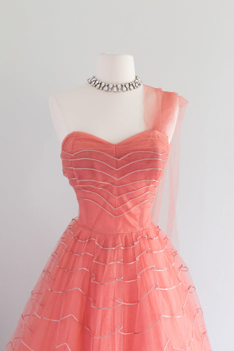 Stunning 1950's Coral Splendor Prom Dress / Waist 26