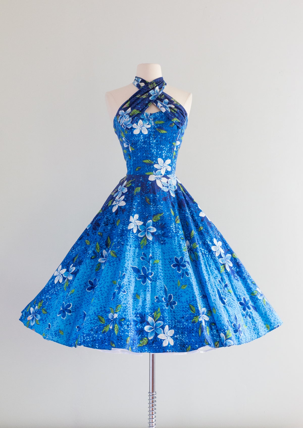 Brilliant Blue 1950's Cotton Hawaiian Dress by Kamehameha With Full Skirt / Waist 28 Brilliant Blue 1950's Cotton Hawaiian Dress by Kamehameha With Full Skirt / Waist 28