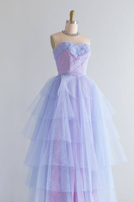 1950's Enchanted Blue Violet Strapless Tiered Prom Gown / XXS Xtabay Vintage 1950's Enchanted Blue Violet Strapless Tiered Prom Gown / XXS Xtabay Vintage