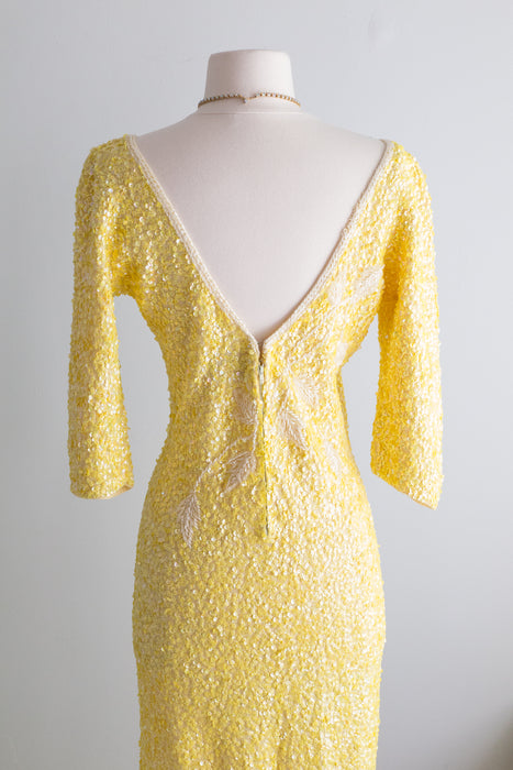 Vintage Gene Shelly Lemon Meringue Sequin Wiggle Dress / Medium