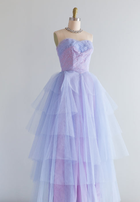 1950's Enchanted Blue Violet Strapless Tiered Prom Gown / XXS Xtabay Vintage 1950's Enchanted Blue Violet Strapless Tiered Prom Gown / XXS Xtabay Vintage