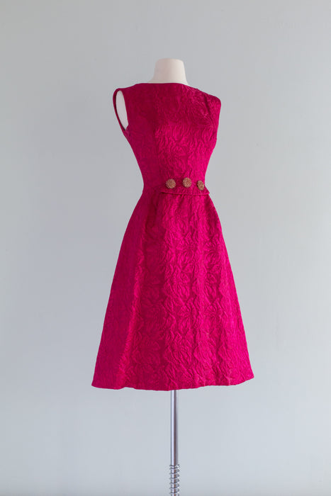 Gorgeous 1960's Rich Raspberry Brocade Cocktail Dress By Nat Kaplan / SM