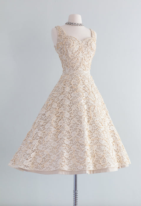 Stunning 1950's Creampuff Lace Party Dress By Filcol / Small