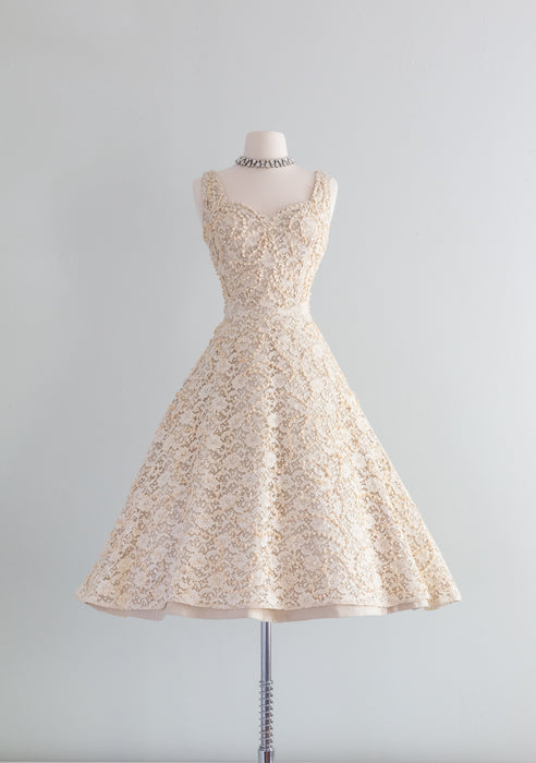 Stunning 1950's Creampuff Lace Party Dress By Filcol / Small