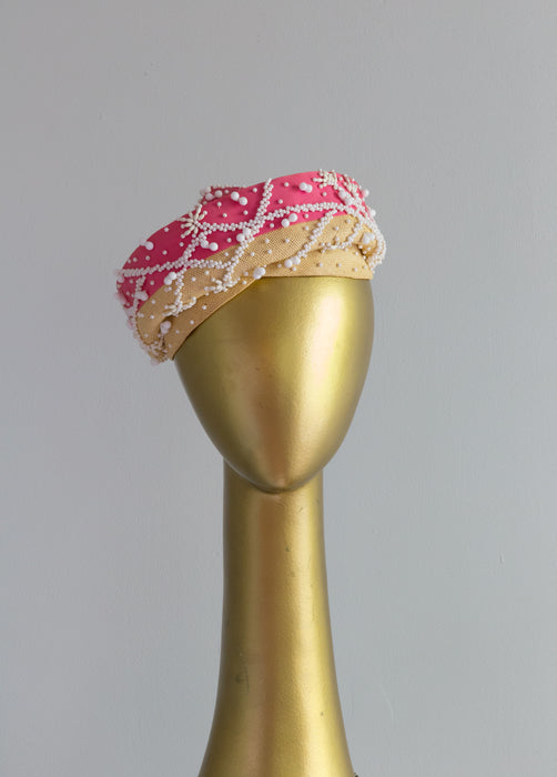 Fabulous 1960's Christian Dior Pink Beaded Cocktail Hat