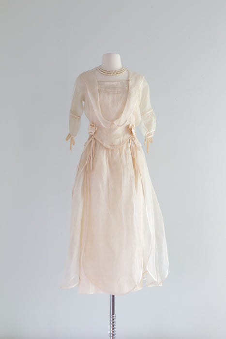 Ethereal Late Edwardian Era Silk Wedding Dress / Small