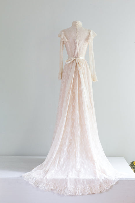 True Love Fairytale 1970's Edwardian Inspired Lace Wedding Gown / SM