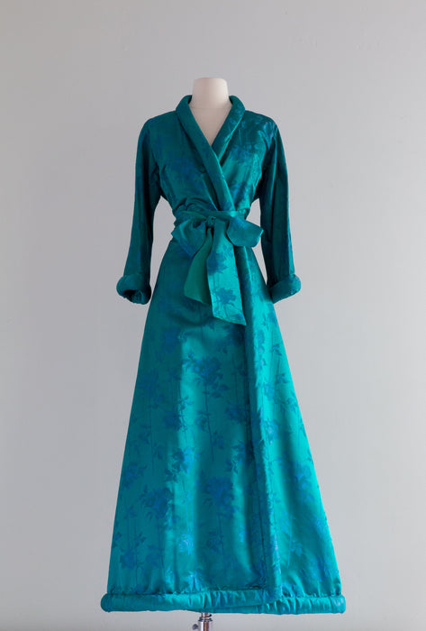Deluxe 1950's Peacock Green Silk Brocade Dressing Gown By Dynasty / Me Xtabay Vintage Deluxe 1950's Peacock Green Silk Brocade Dressing Gown By Dynasty / Me Xtabay Vintage