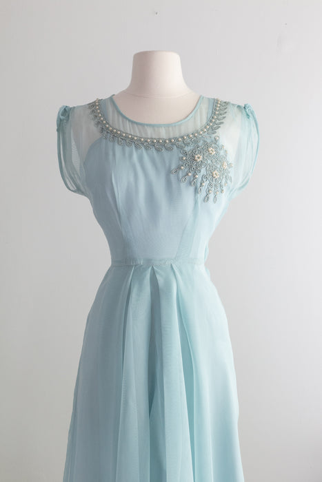 Robins Egg Blue 1940's Sheer Dress With Matching Slip / Small