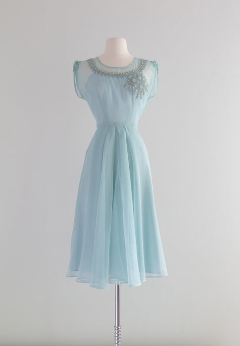 Robins Egg Blue 1940's Sheer Dress With Matching Slip / Small