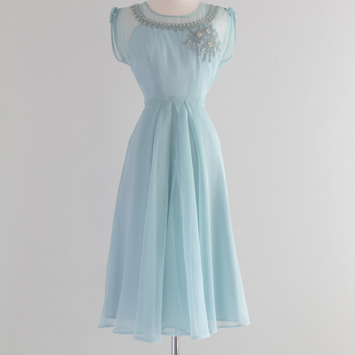 1940s light blue dress 1940's Baby Blue Dress with Lace Trim Ruffle Collar  Eveliina Vintage