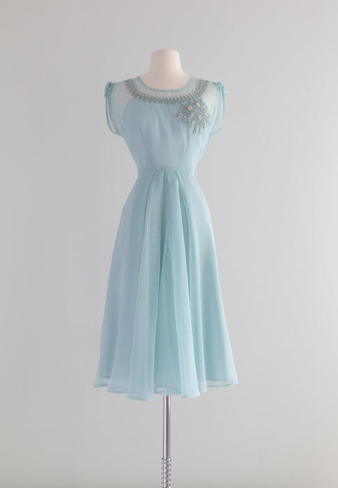 Robins Egg Blue 1940's Sheer Dress With Matching Slip / Small