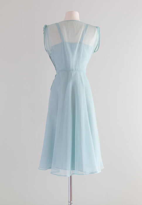 Robins Egg Blue 1940's Sheer Dress With Matching Slip / Small