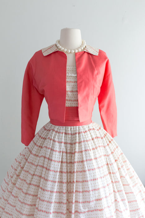 Vintage 1950's Rose Garden Cotton Party Dress With Jacket / XS