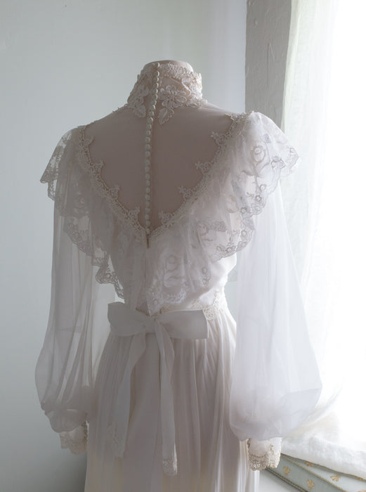 Stunning 1970s Edwardian Inspired Wedding Gown / Medium