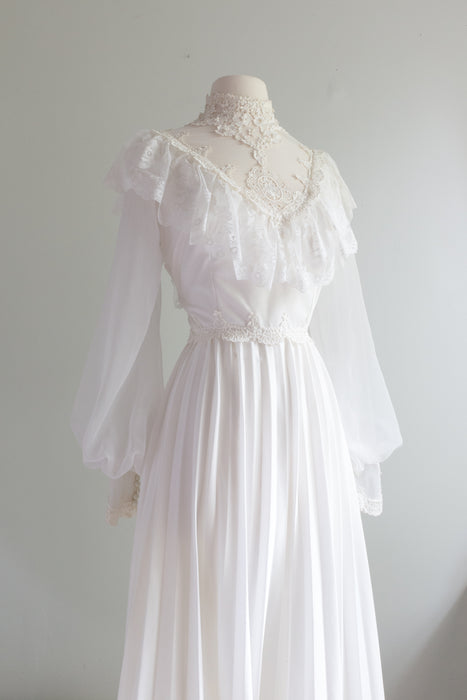 Stunning 1970s Edwardian Inspired Wedding Gown / Medium