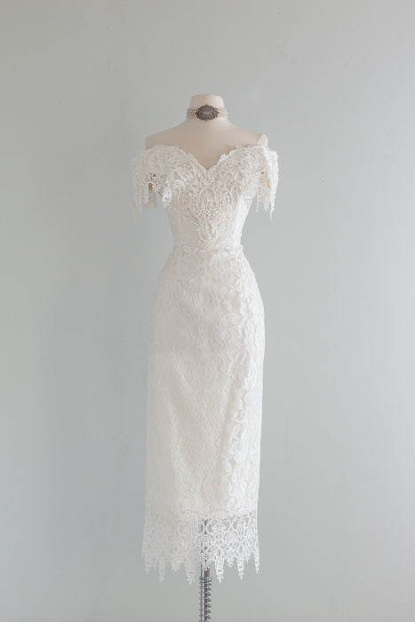 jessica mcclintock white dress 1990s Lace Column Lovers Bridal Stunning and irresistible 1980s Jessica McClintock Ivory Lace
