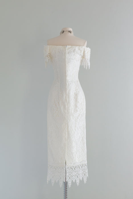 jessica mcclintock short white dress Jessica McClintock VINTAGE Jessica McClintock Dress Wedding White Lace Prairie Size 3/4 Small