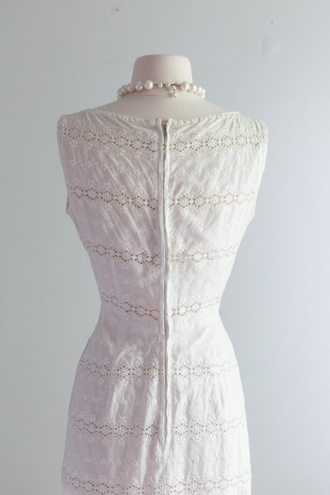Sexy 1950's White Cotton Eyelet Wiggle Dress By L'Aignon / Small