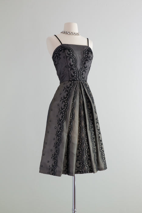 1950's Sabrina Inspired Black & White Cotton and Silk Party Dress / SM