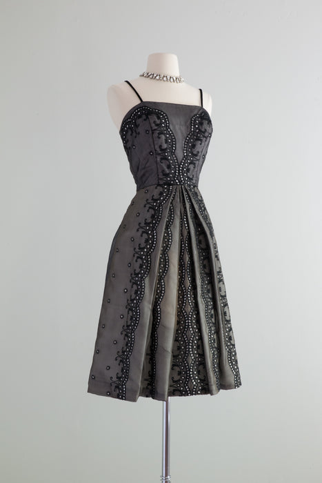 1950's Sabrina Inspired Black & White Cotton and Silk Party Dress / SM