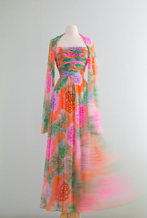 1970s Wildfire Chiffon Gown by Lillie Rubin / XS