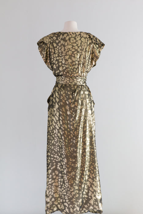 Fabulous 1970's Pauline Trigere Glam Gold Leopard Print Gown / Medium