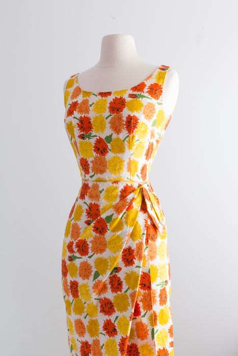 Fabulous 1950's Citrus Carnation Print Summer Sarong Dress / XS