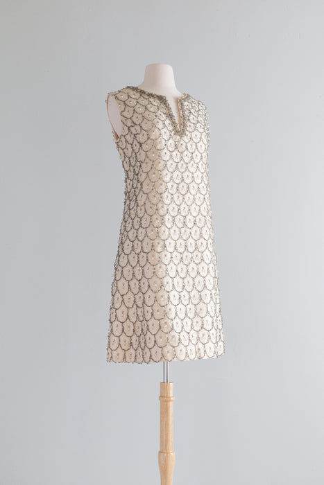 Fabulous 1960's Fully Beaded Silk Shift Dress / ML