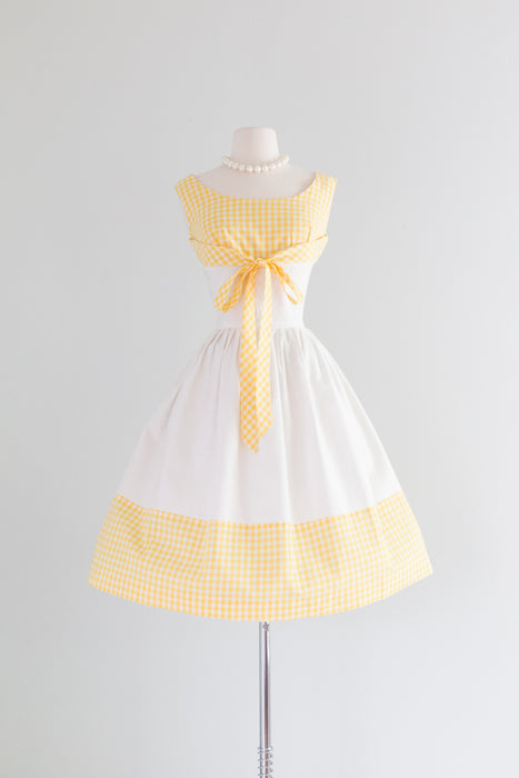Vintage 1950's ALL SUMMER Yellow Gingham Summer Dress / Medium