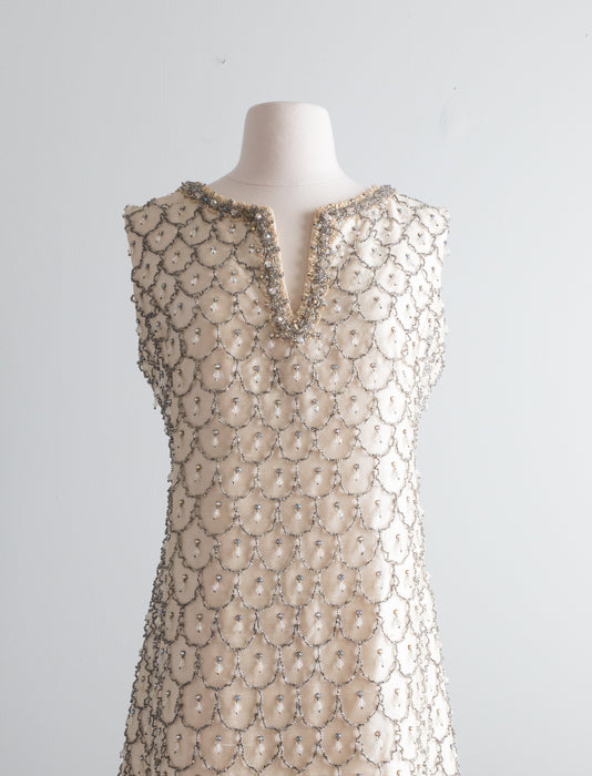 Fabulous 1960's Fully Beaded Silk Shift Dress / ML