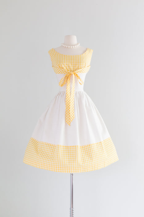 Vintage 1950's ALL SUMMER Yellow Gingham Summer Dress / Medium