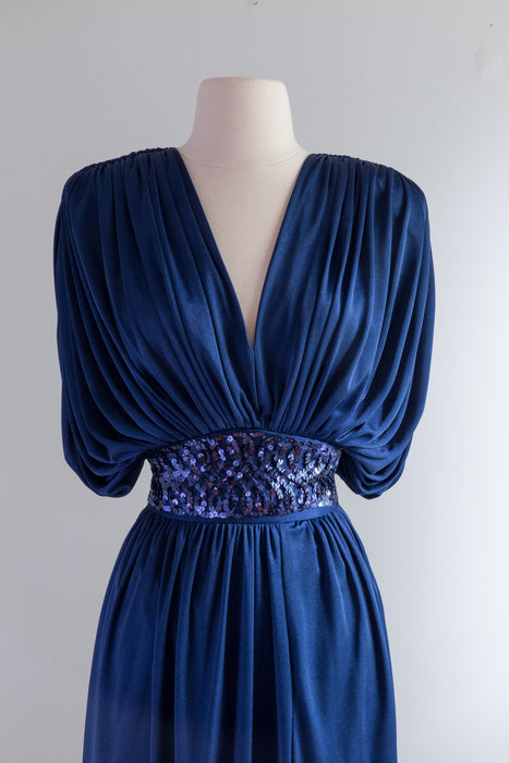 Vintage 1980s Blue Sapphire Evening Dress / Medium