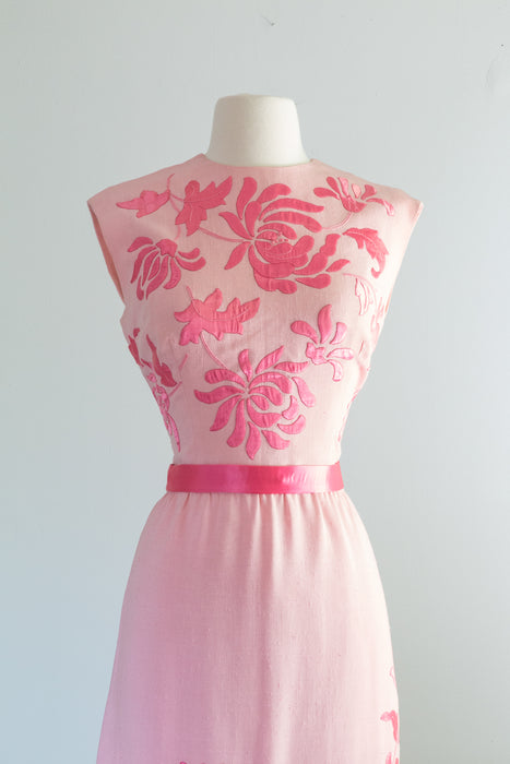 Elegant Late 1950's Samuel Winston Applique Linen Party Dress / Medium