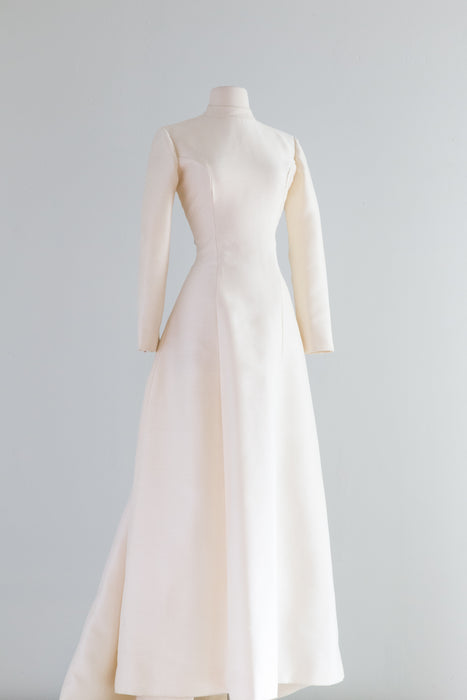 Divine 1960's Minimalist Structured Silk Wedding Gown / SM