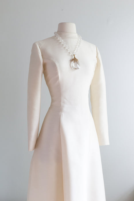 Divine 1960's Minimalist Structured Silk Wedding Gown / SM