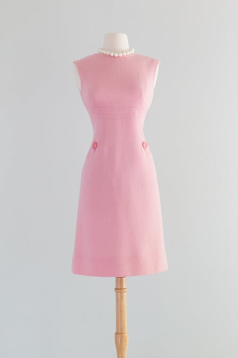 Iconic 1960's Pink Wool Jackie Style Shift Dress / Size Small