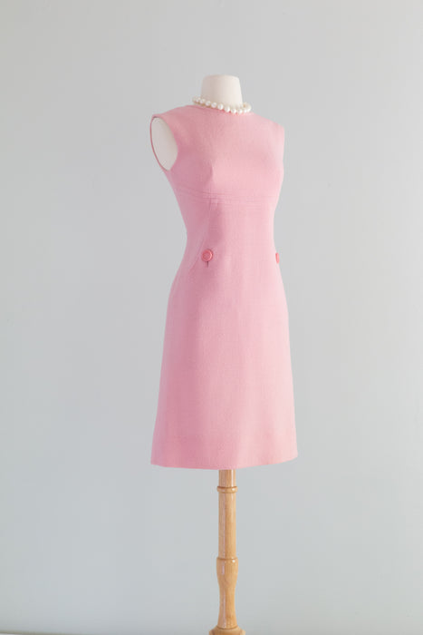 Iconic 1960's Pink Wool Jackie Style Shift Dress / Size Small