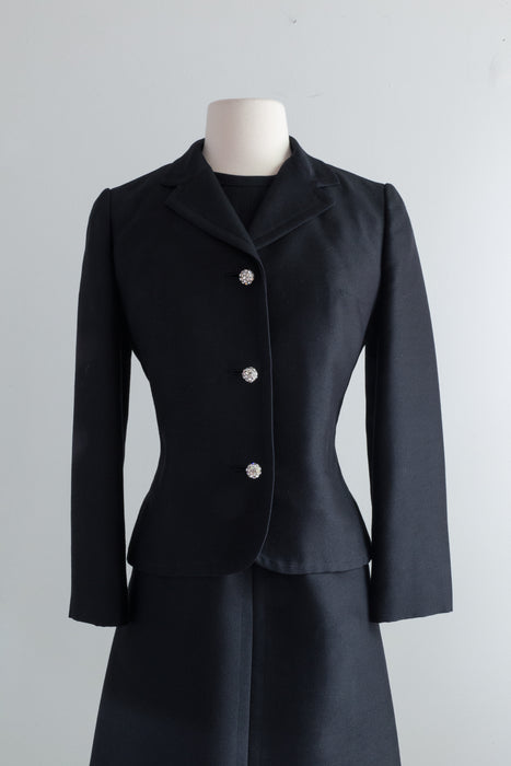 Elegant 1960's Black Silk Cocktail Dress & Matching Jacket Set by Robert Knox / SM