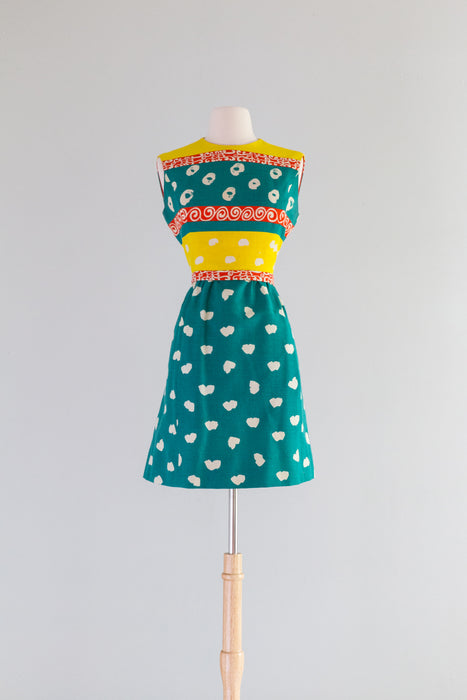 Vintage 1960's Malcolm Starr Linen Day Dress Set / medium