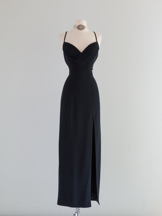 Vintage Madame X Style Black Evening Gown / Size 8
