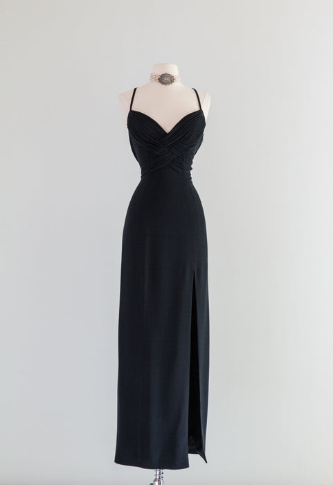 Vintage Madame X Style Black Evening Gown / Size 8