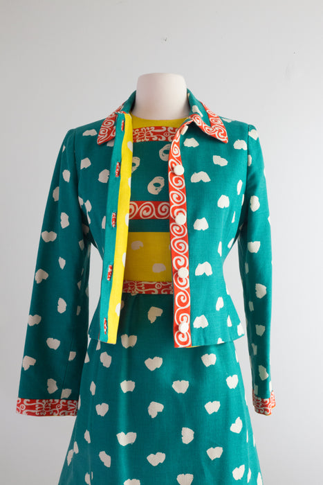 Vintage 1960's Malcolm Starr Linen Day Dress Set / medium