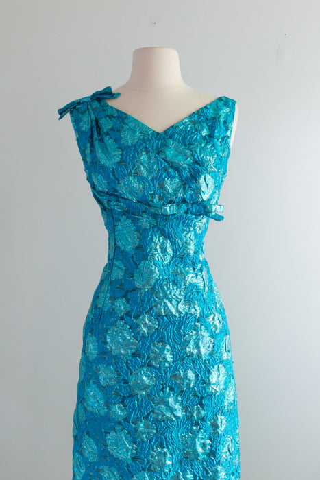 Stunning 1960's Sparkling Metallic Turquoise Evening Gown / Small