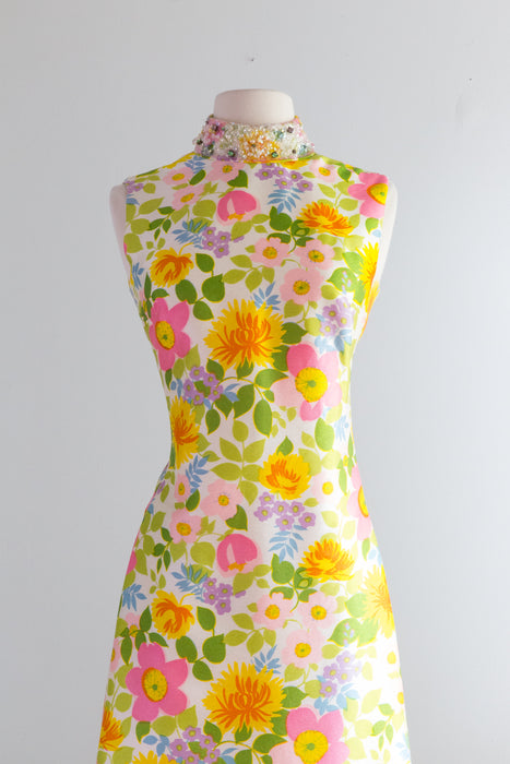 Vintage 1960's Saks Fifth Ave Garden Party Maxi Dress / Medium