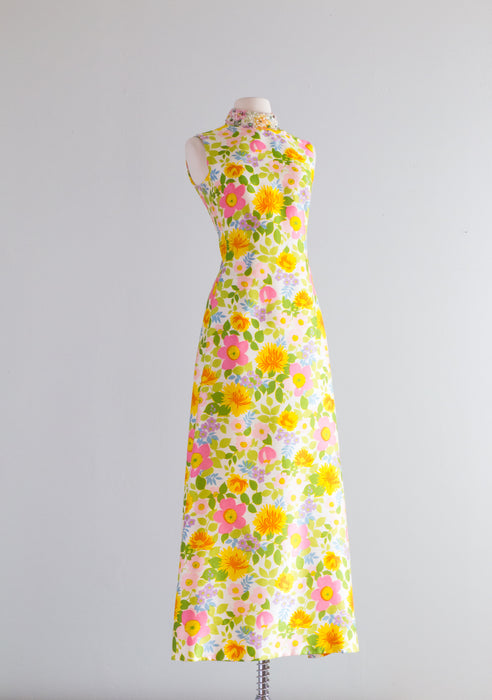 Vintage 1960's Saks Fifth Ave Garden Party Maxi Dress / Medium