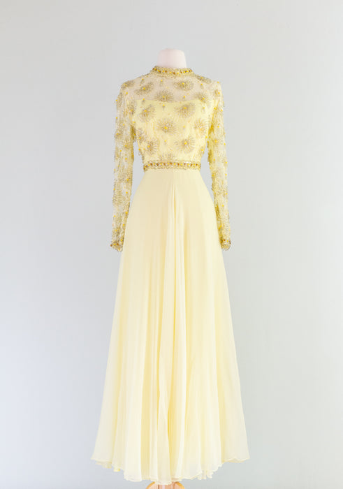 1960's Yellow Chiffon Sun Goddess Evening Gown / Medium